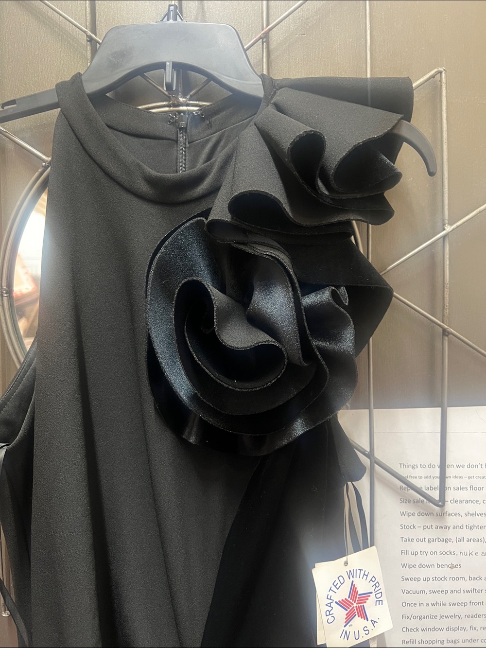 Betsy & Adam Black One-Shoulder Dress with Sculpted Rosette
